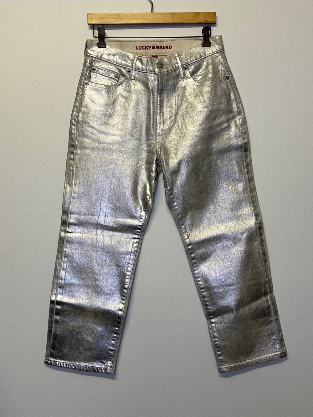Lucky Brand Silver Metallic High Rise Crop Relaxed Jeans Size 6/28